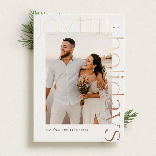 Bold and Shiny Modern Rose Gold Holiday Photo Card