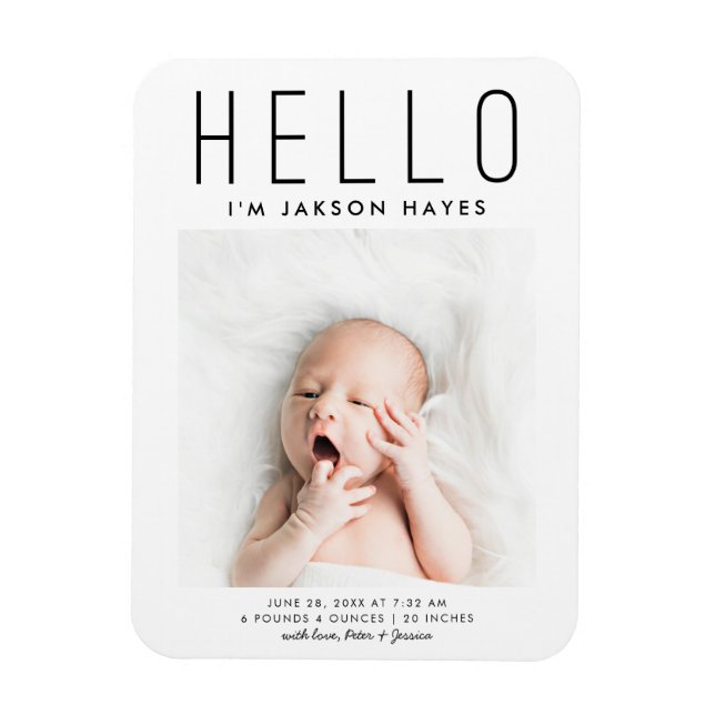 Bold and Simple HELLO Birth Announcement Photo Magnet (Vertical)