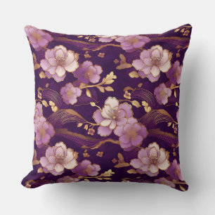 Bold and Vibrant Colourful Wine Floral Asian  Throw Pillow