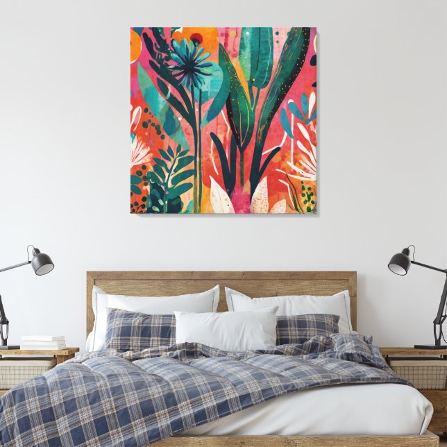 Bold and Vibrant Floral Acrylic Colourful Botanica Canvas Print (Insitu(Bedroom))