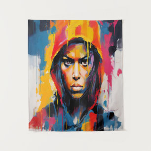 Bold and Vibrant Rebel Portrait – Abstract Art Tapestry