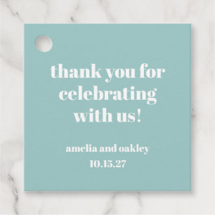 Bold Aqua Blue Retro Custom Wedding Thank You Favour Tags
