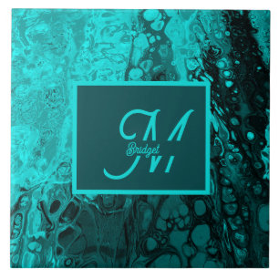 Bold Aqua Teal Marble Monogram Tile