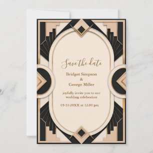 Bold Art Deco Luxe Wedding Black Gold Geometry Invitation
