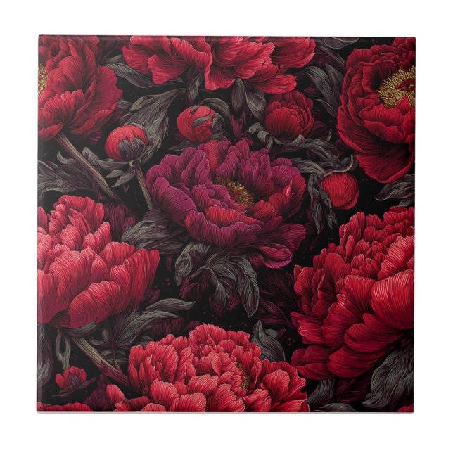 Bold Art Deco Peonies Tiles  For Stylish Entry (Front)