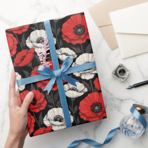 Bold Art Deco Poppies in Red and Black Wrapping Paper