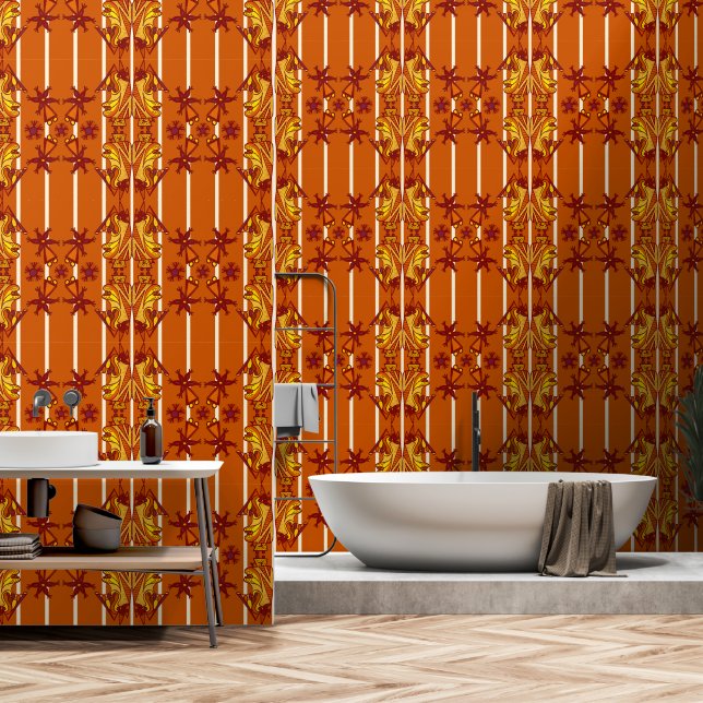 Bold Art Deco Wallpaper in Orange (Bathroom)