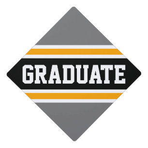 Bold Athletic GRADUATE Black Grey Yellow Stripes Graduation Cap Topper