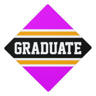 Bold Athletic GRADUATE Bright Pink Black Stripes Graduation Cap Topper