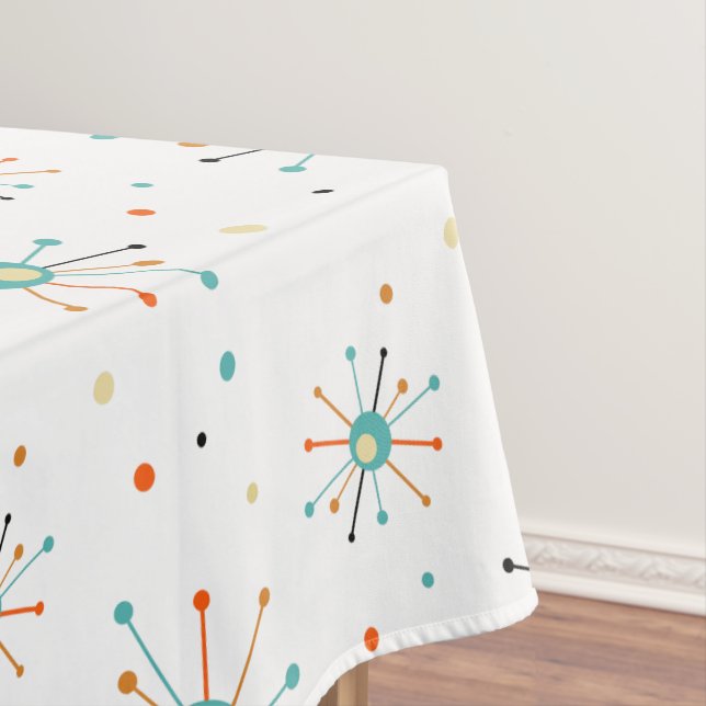 Bold Atomic Age Starburst Pattern Mid Century Tablecloth (In Situ)