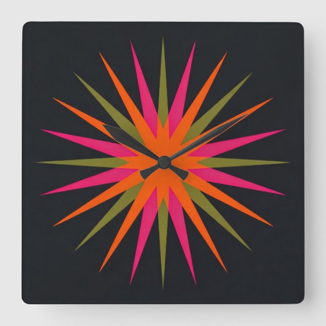 Bold Atomic Starburst Explosion Pattern Square Wall Clock (Front)