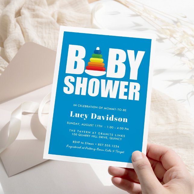 Bold Baby Shower Toy Rainbow Rings Invitation (Creator Uploaded)