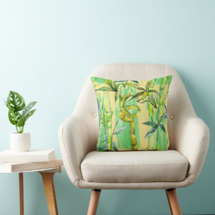 Bold Bamboo Watercolor Throw Pillow
