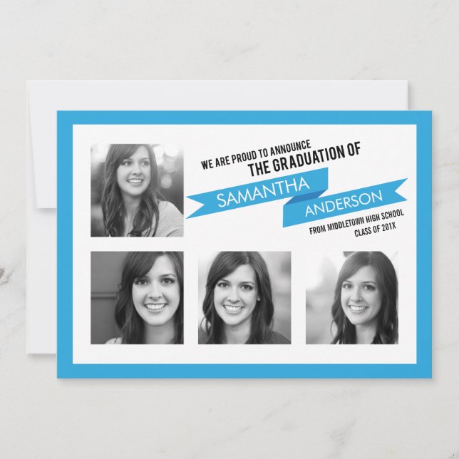 Bold Banner Graduation Invite Blue (Front)