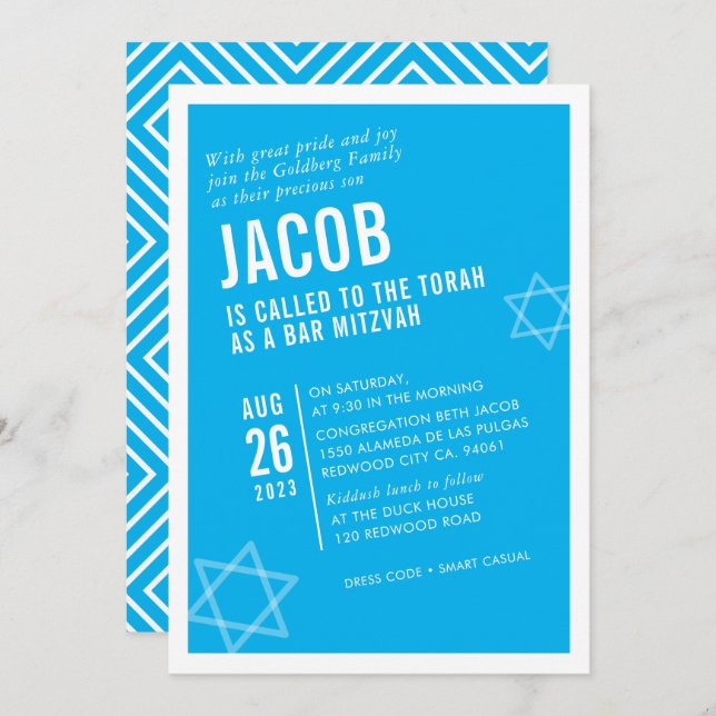 BOLD BAR MITZVAH simple modern angle aqua white Invitation (Front/Back)