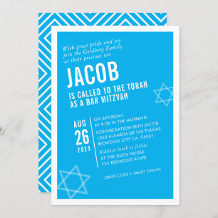 BOLD BAR MITZVAH simple modern angle aqua white Invitation