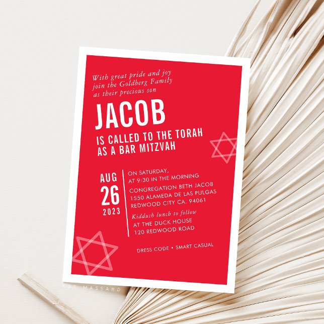 BOLD BAR MITZVAH simple modern angle red white Invitation (Creator Uploaded)