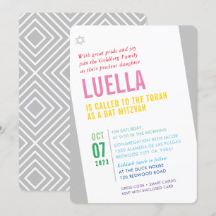 BOLD BAT MITZVAH bright modern angle colourful Invitation