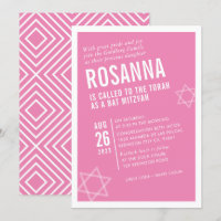 BOLD BAT MITZVAH simple modern angle pink white