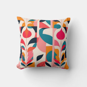Bold Bauhaus Florals: Vibrant Geometric Design Throw Pillow