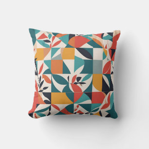 Bold Bauhaus Florals: Vibrant Geometric Design Throw Pillow
