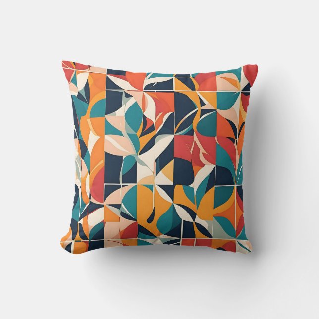 Bold Bauhaus Florals: Vibrant Geometric Design Throw Pillow (Front)