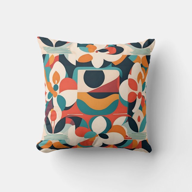 Bold Bauhaus Florals: Vibrant Geometric Design     Throw Pillow (Front)