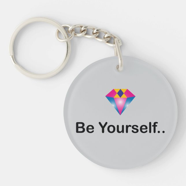 Bold "Be Yourself" quote with shiny diamond Keychain (Front)