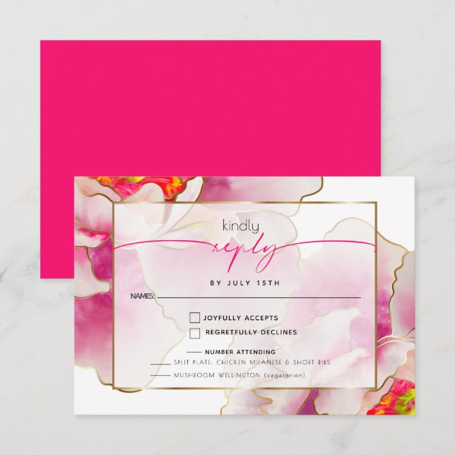 Bold Beautiful Scarlet Peony Meal Choice RSVP Card (Front/Back)