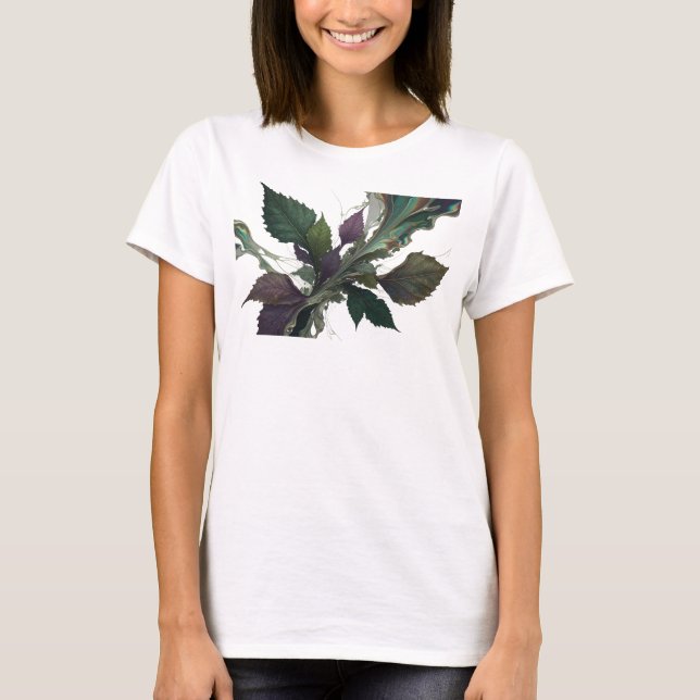 Bold & Beautiful Silver Abstract Leaves T-Shirt (Front)