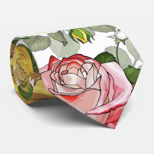 Bold Beautiful Watercolor Ink Red Yellow Roses Tie