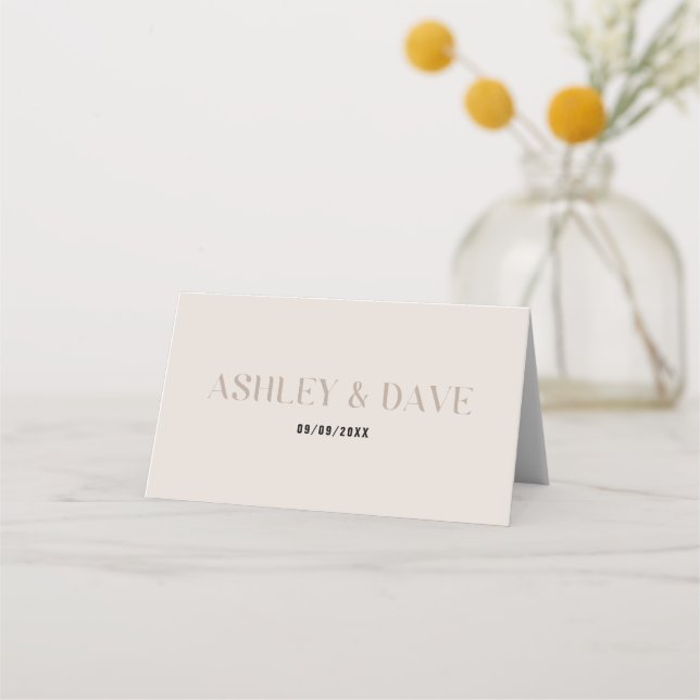 Bold Beige Wedding Place Card (Back)
