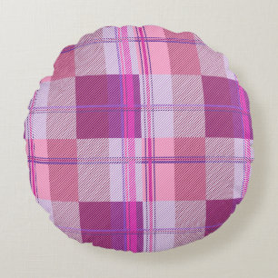 Bold Berry Magenta Plaid Aesthetic Round Pillow