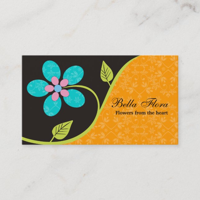 Bold big turquoise flower business cards template (Front)