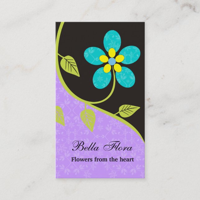 Bold big turquoise flower business cards template (Front)
