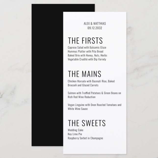 Bold Big Typography Black White Modern Wedding Menu (Front/Back)