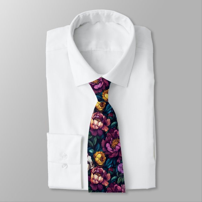 Bold Birthday Gifts For Husband Peonies Floral Tie (Tied)