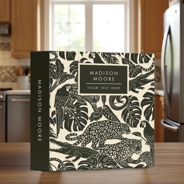 Bold Black and Cream Tropical Jungle Animals  Binder (Creator Uploaded)