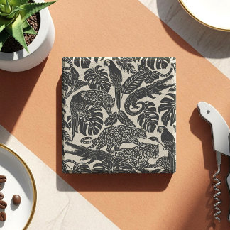 Bold Black and Cream Tropical Jungle Animals  Stone Coaster