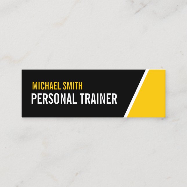Bold Black and Custom Colour Personal Trainer Mini Business Card (Front)