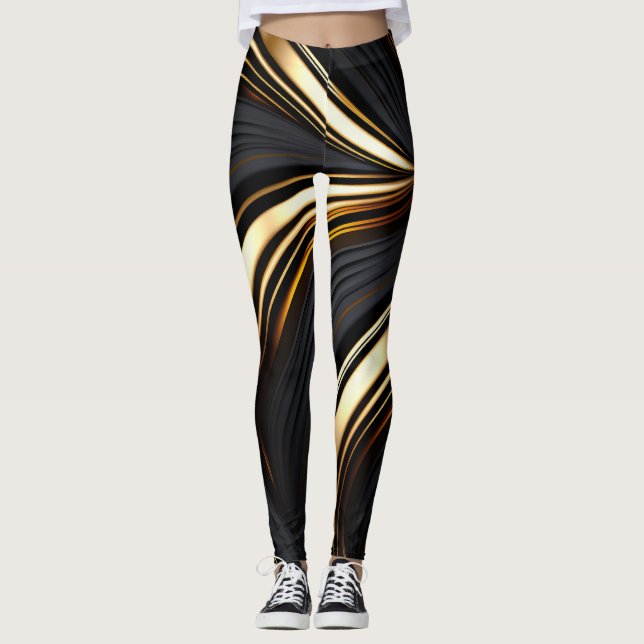 Bold black and gold abstract leggings (Front)