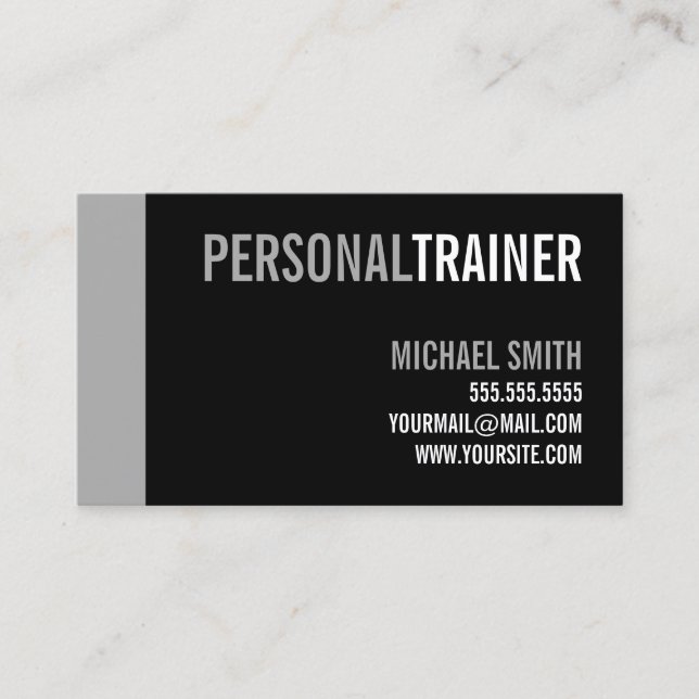 Bold Black and Grey Personal Trainer Business Card (Front)