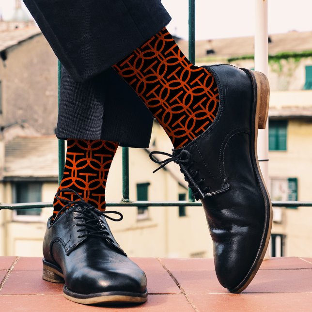 Bold Black and Orange Geometric Pattern Unisex Adu Socks (Creator Uploaded)