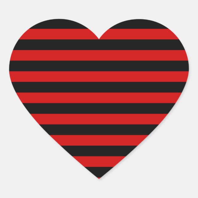 Bold Black and Red Stripes Pattern Heart Sticker (Front)