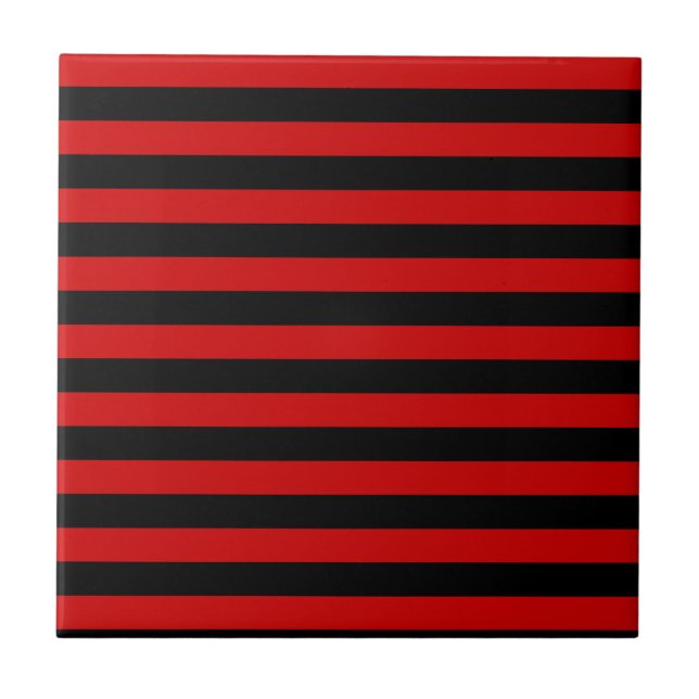 Bold Black and Red Stripes Pattern Tile (Front)