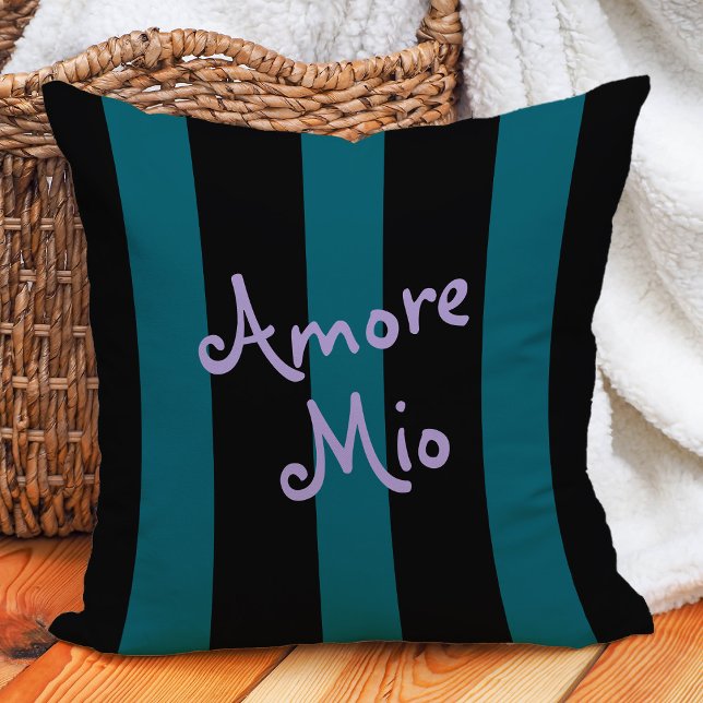 Bold Black and Teal Stripes | Amore Mio Throw Pillow (Creator Uploaded)