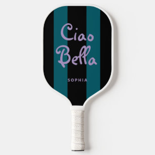 Bold Black and Teal Stripes   Ciao Bella Pickleball Paddle