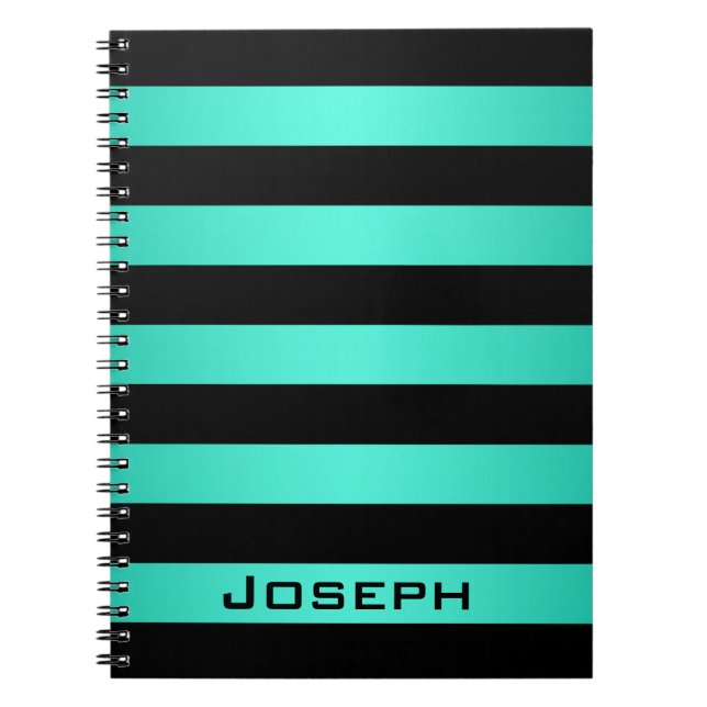 Bold Black and Teal Stripes Pattern Notebook (Front)