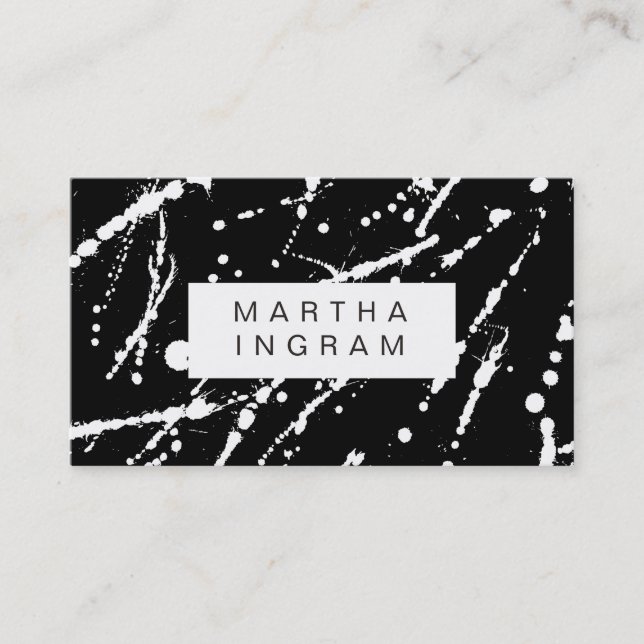 Bold black and white abstract splatter design business card (Front)