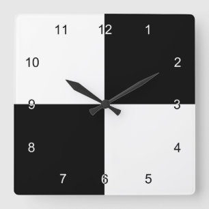 Bold Black and White Chequered Squares Square Wall Clock